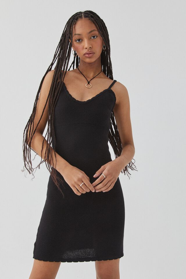 Kylie Crochet Mini Dress, BLACK