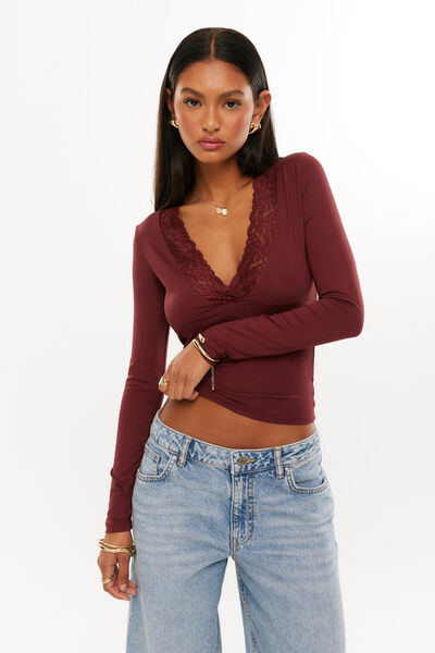 Luxe Georgia Long Sleeve Top, DARK PLUM