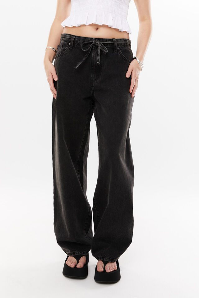 Tie Front Barrel Jean, VINTAGE BLACK