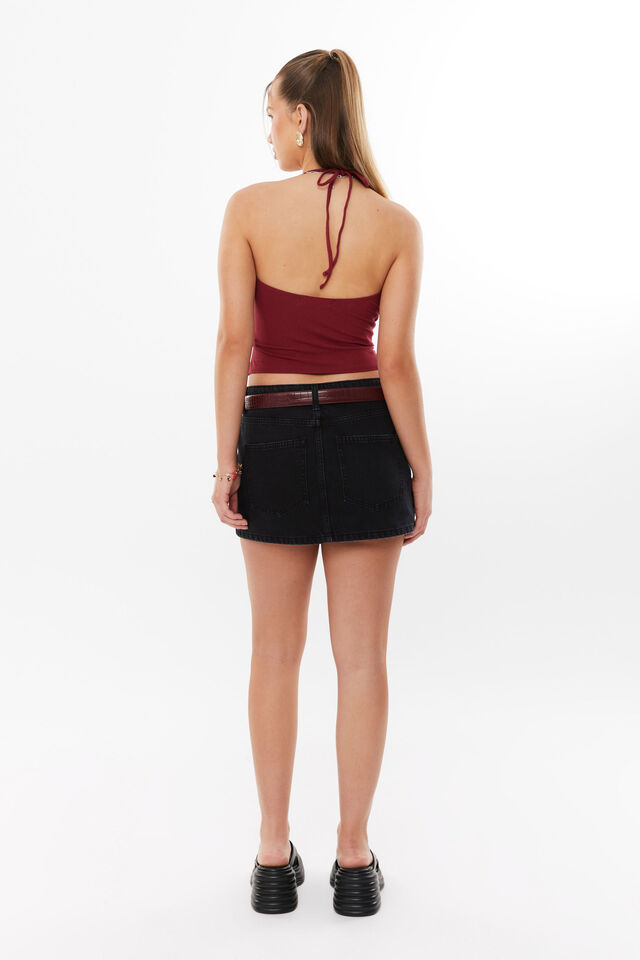 Soft Cowl Neck Halter Top, DEEP CHERRY