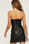 Vegan Leather Strapless Dress, BLACK
