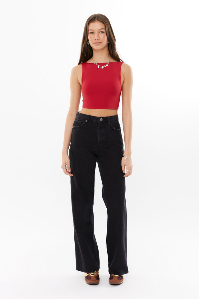 Luxe Low Back Crop Top, LIPSTICK RED