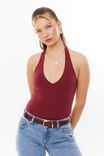 Luxe Halter Bodysuit, DEEP CHERRY - alternate image 1