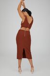 Kimmy V Neck Cutout Midi Dress, BURNT BUTTER