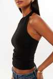 Kristi Ruched Halter Top, BLACK - alternate image 3