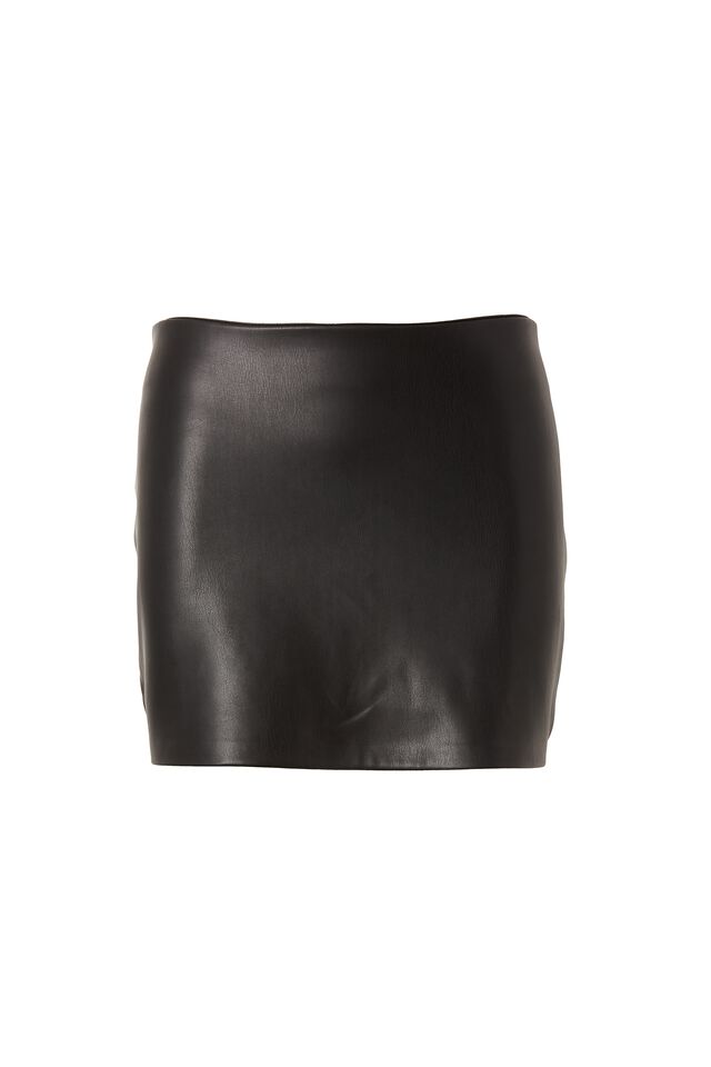 Vegan Leather Mini Skirt, BLACK