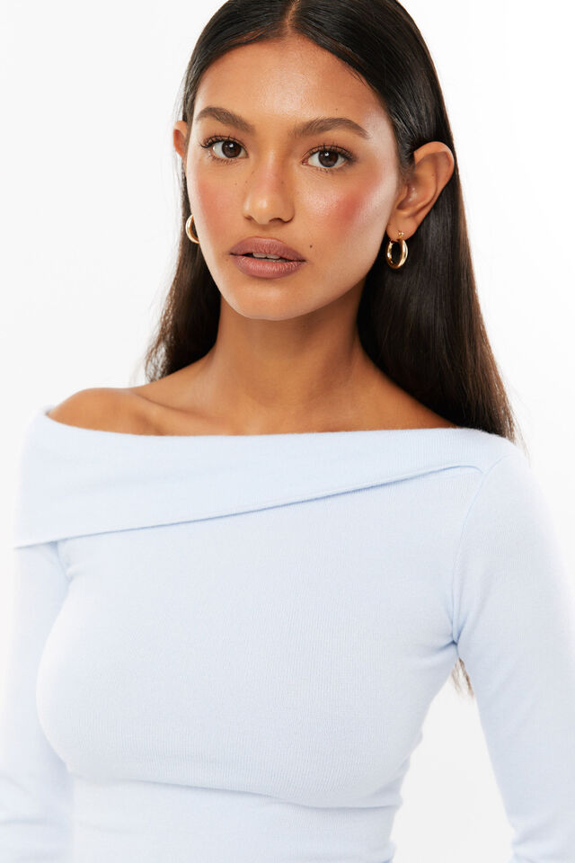 Immy Fold Back Knit Top, MILKY BLUE