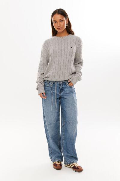 Millie Cable Knit Jumper, GREY MARLE