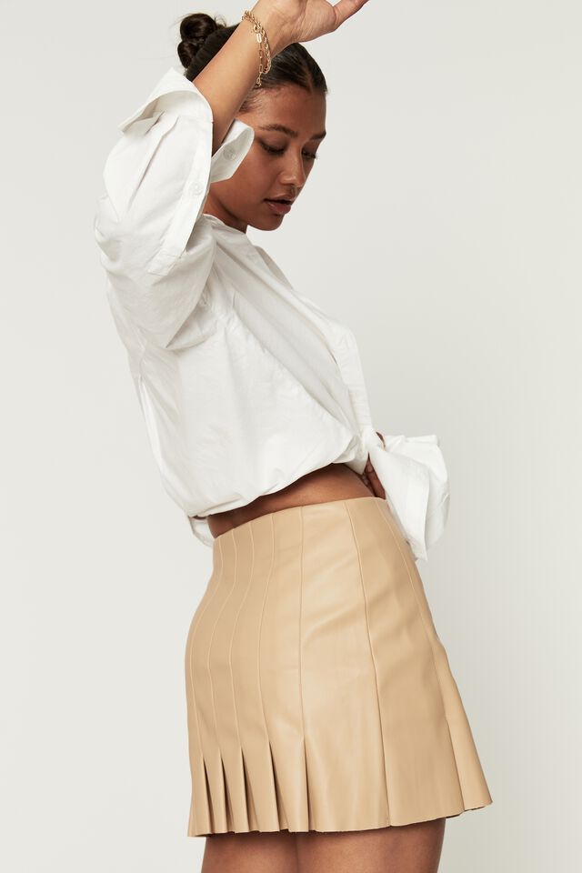 Vegan Leather Pleated Skirt, TOAST