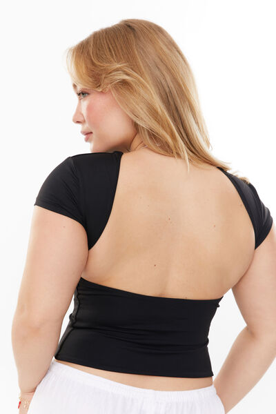 Luxe Short Sleeve Backless Tee, BLACK