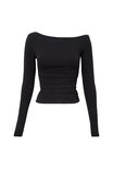 Soft Long Sleeve Off Shoulder Top, BLACK - alternate image 6