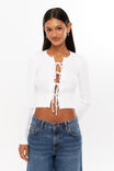 Tanelle Tie Front Knit Top, WINTER WHITE - alternate image 1