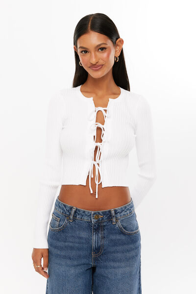 Tanelle Tie Front Knit Top, WINTER WHITE