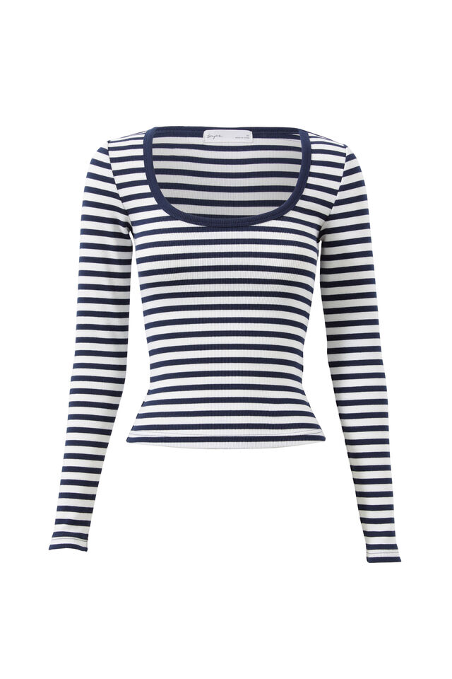 Riri Scoop Neck Long Sleeve, NAVY LEAGUE STRIPE