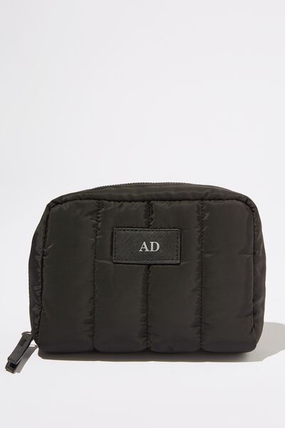 Personalised Quilted Travel Cos Bag, BLACK