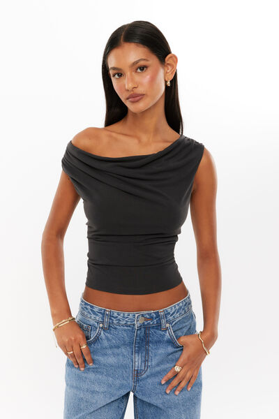 Carly Cowl Neck Top, BLACK