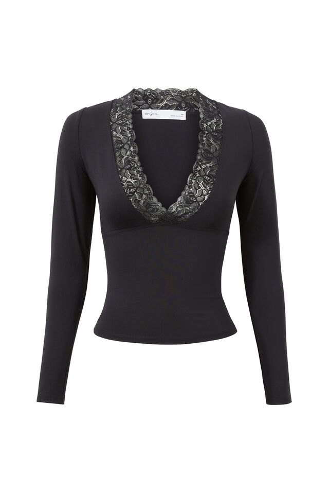 Luxe Georgia Long Sleeve Top, BLACK
