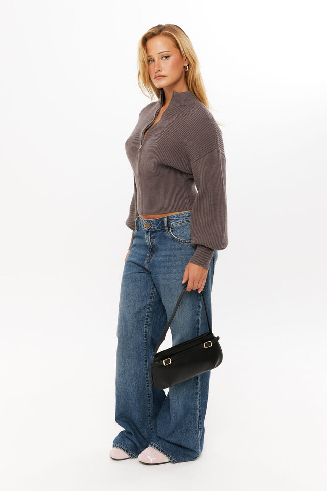 Daisy Zip Through Knit Bomber, CHROME GREY