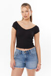 Neve Short Sleeve Off Shoulder Top, BLACK - alternate image 1