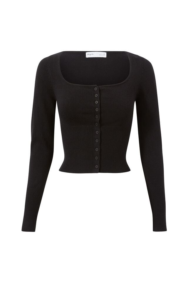 Sofi Square Neck Cardi, BLACK