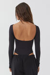 Luxe Backless Long Sleeve Bodysuit, BLACK - alternate image 3