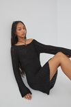 Leah Long Sleeve Open Knit Dress, BLACK - alternate image 5