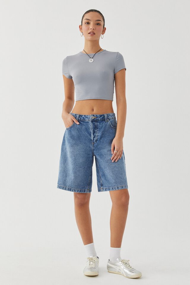 Luxe Cropped Short Sleeve Top, MOONLIGHT GREY