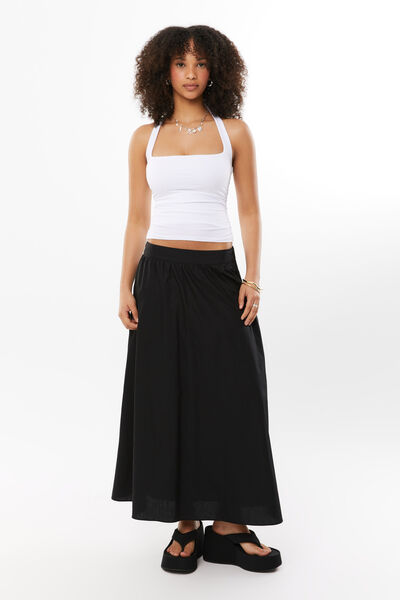 Iris Poplin Maxi Skirt, BLACK