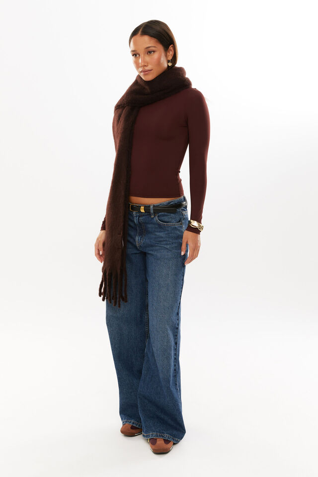 Luxe Long Sleeve Longline Tee, WINTER WINE