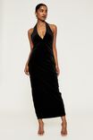 Hayley Deep V Maxi Dress, BLACK