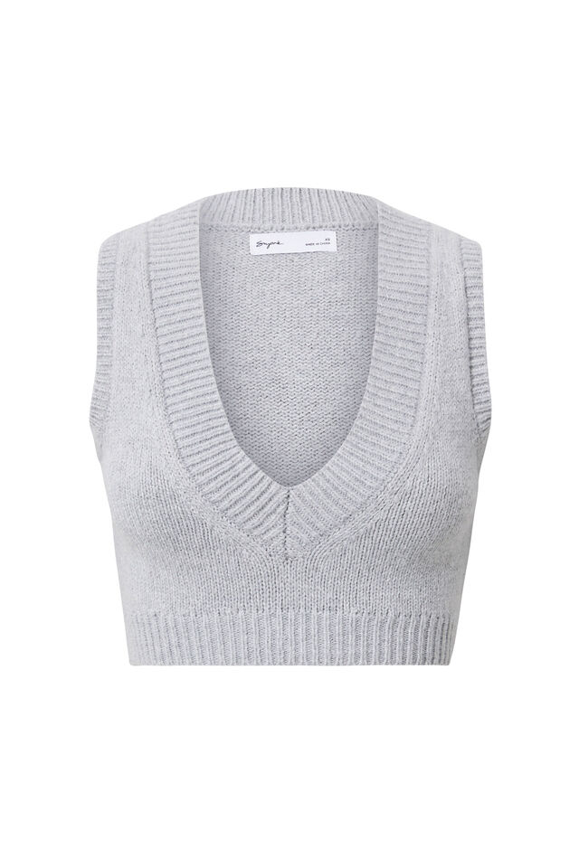 Paris V Neck Knit Vest, GREY MARLE