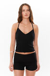 Khloe V Neck Halter Top, BLACK - alternate image 1