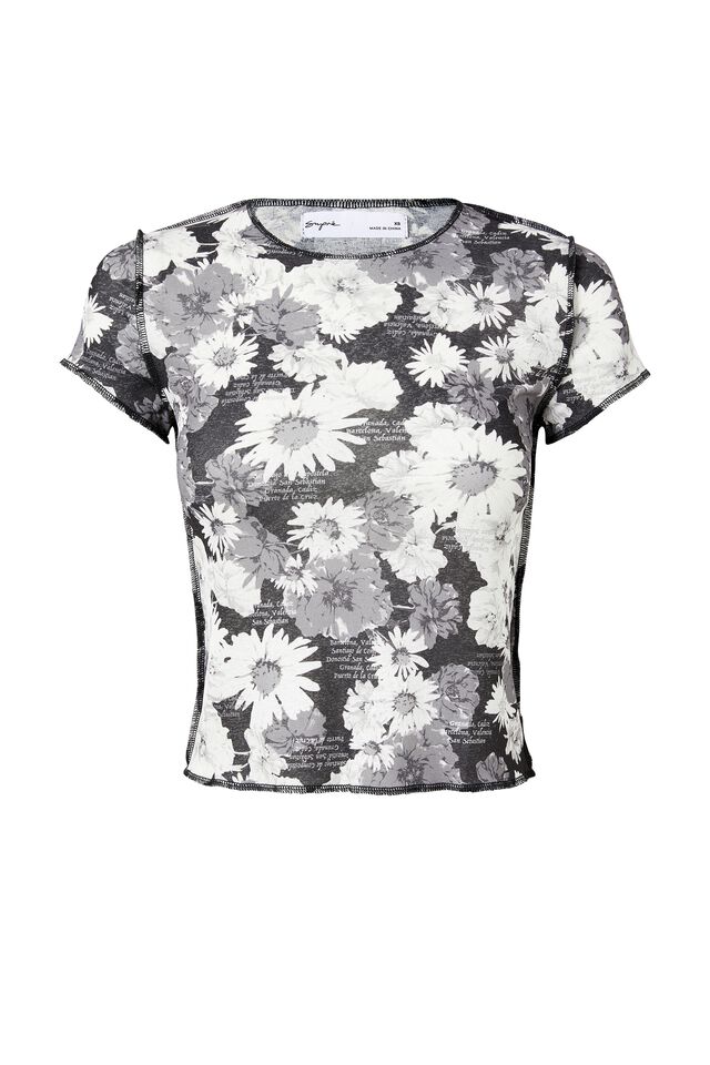 Raw Mesh Graphic T Shirt, BLACK/MARIA FLOWERS