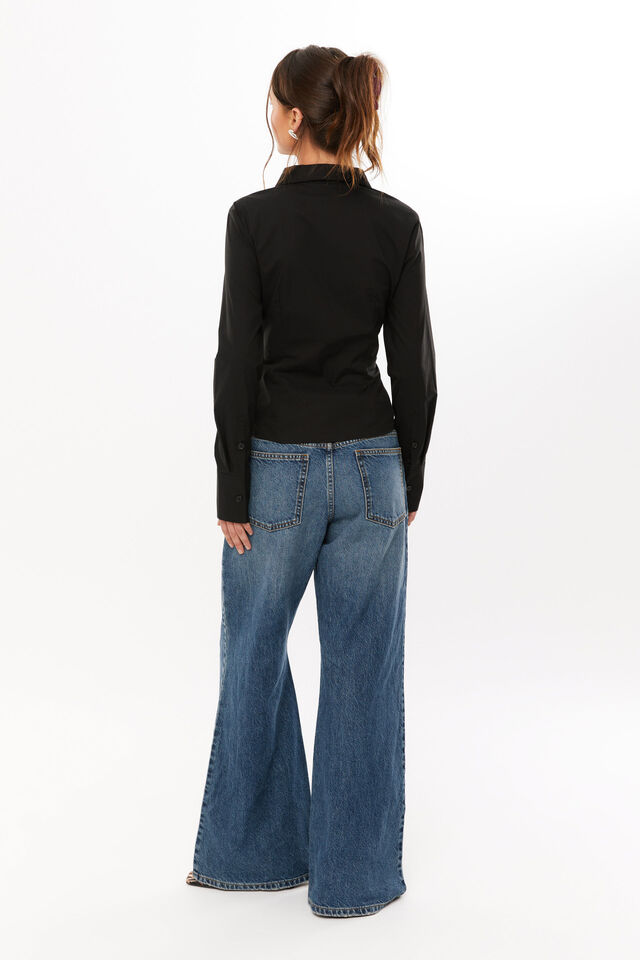Layla Fitted Shirt, BLACK