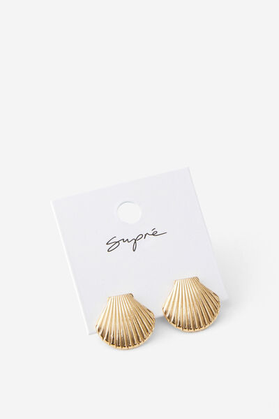 Earring Single Pack, GOLD/SEA SHELL