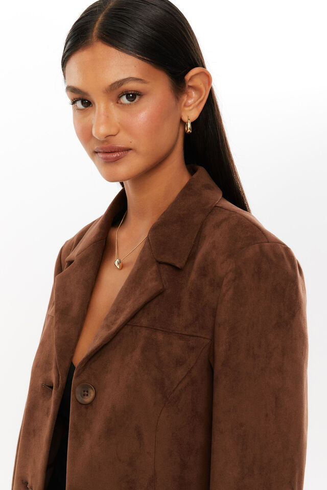 Niki Collared Faux Suede Jacket, MOCHA BROWN