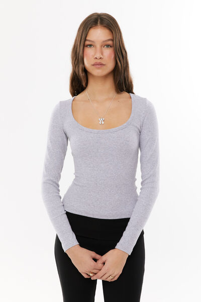 Riri Scoop Neck Long Sleeve, GREY MARLE