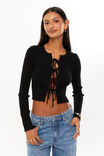 Tanelle Tie Front Knit Top, BLACK - alternate image 4