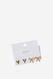 Bow & Heart Earring Pack, GOLD - alternate image 1