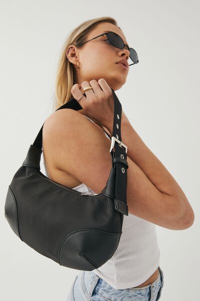 Aurora Buckle Shoulder Bag, BLACK