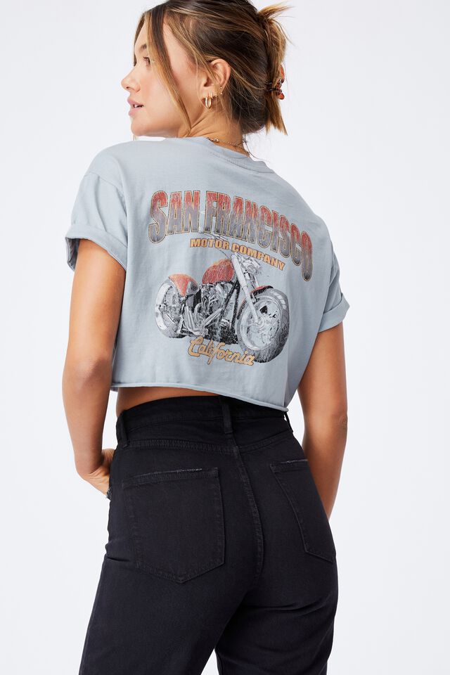 Tamara Printed Crop T Shirt, NEWPORT BLUE/SAN FRANCISCO MOTORS