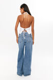 Denim Open Back Halter Top, WHITE - alternate image 4