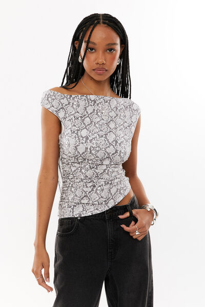 Soft Mia Ruched Top, ADRIANA SNAKE GREY