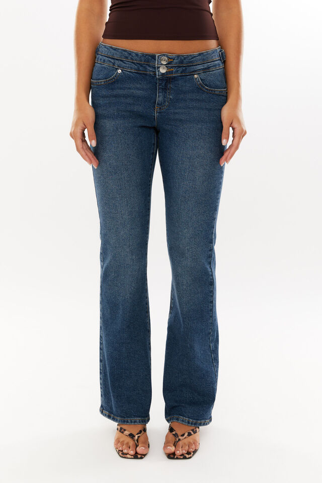 Buttoned Stretch Flare Jean, BLUE IVY