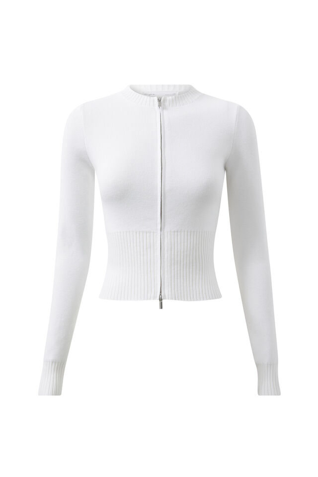 Shelby Zip Through Crew Neck Jumper, WINTER WHITE