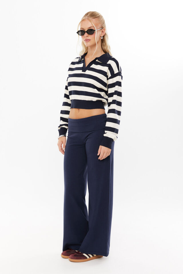 Blair Cropped Rugby Knit Jumper, NAVY STRIPE