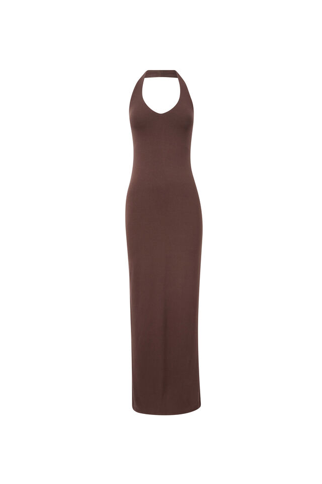 Soft Halter Maxi Dress, ESPRESSO BROWN