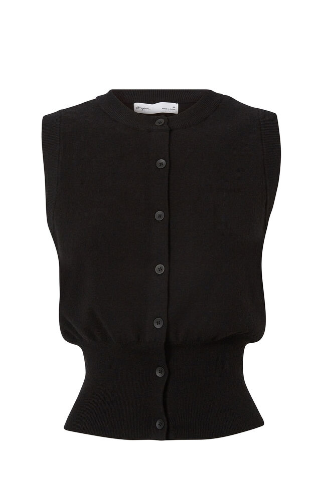 Georgia Button Through Knit Vest, BLACK