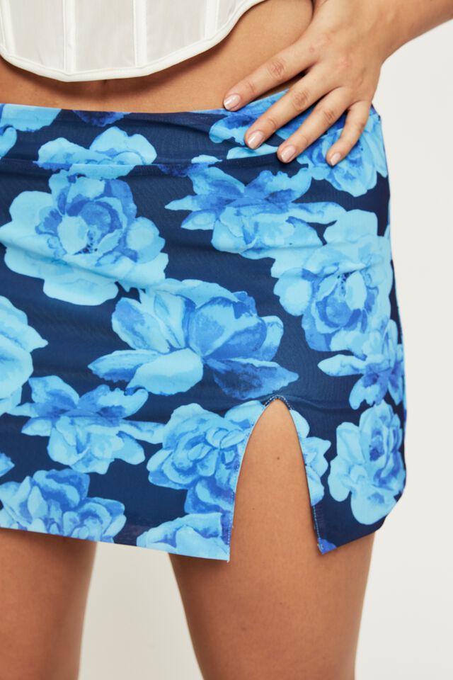 Monroe Mesh Micro Mini Skirt, GIANNA FLORAL BLUE SPARK