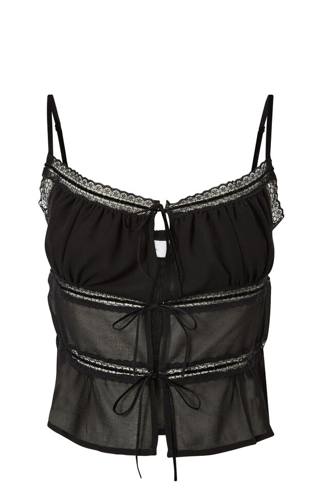 Amy Tie Front Cami, BLACK